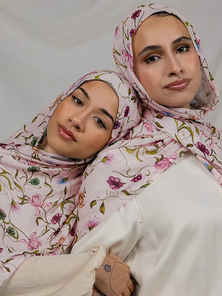 Bohemian Floral Print Hijab — Lightweight Modal Cotton Wrap Scarf for Women